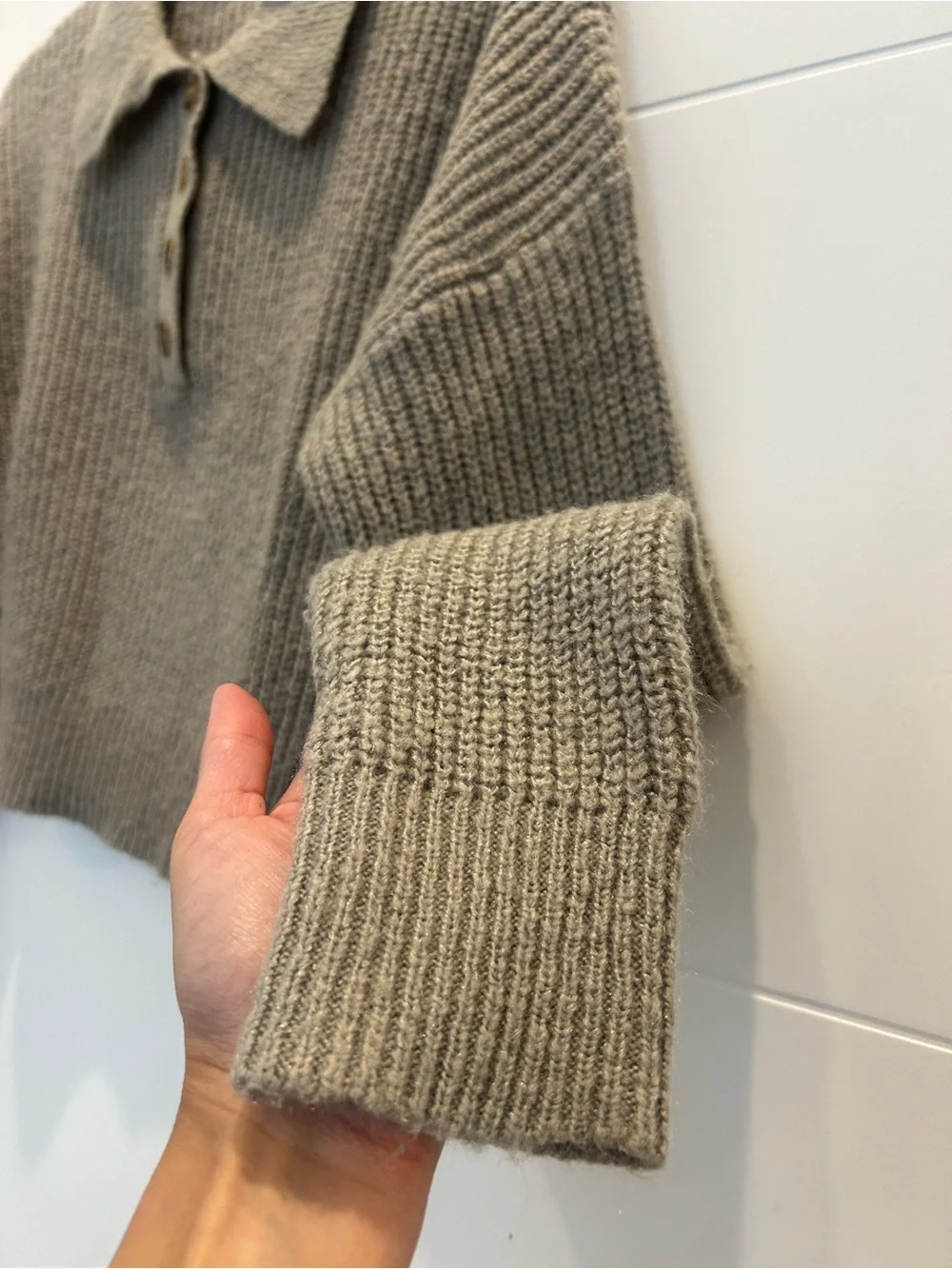 Elodie Brown/Gray Chunky Polo Style Cropped Sweater- Size Small